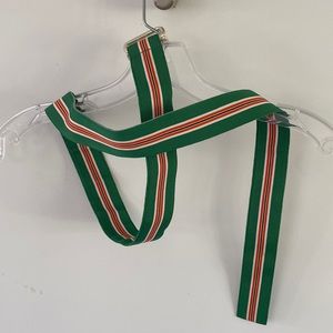 POLO RALPH LAUREN grosgrain ribbon stripe belt d-ring emerald green vintage prep